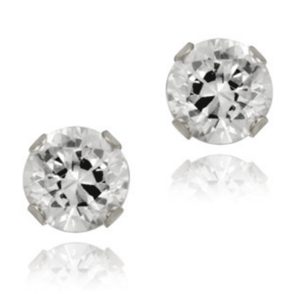 Sterling Silver Round 0.75 Ct Cut CZ 4 MM Post Earrings Snap Closure Gift Box