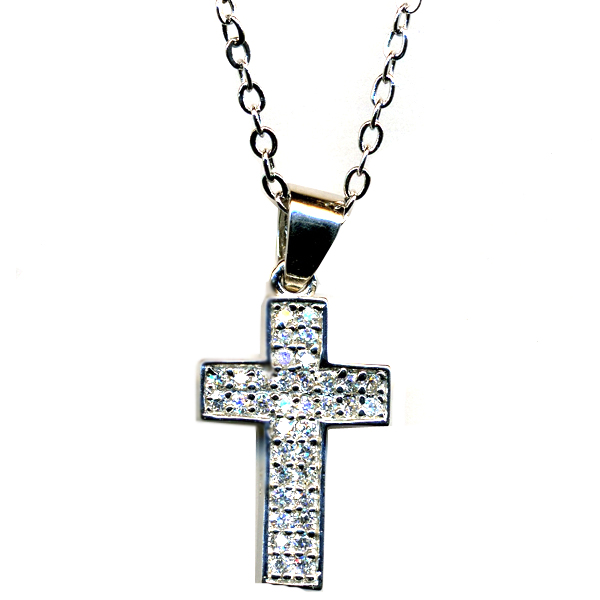 Classic Cross Micro Pave CZ  Religious Christian Cross Necklace Sterling Silver 925