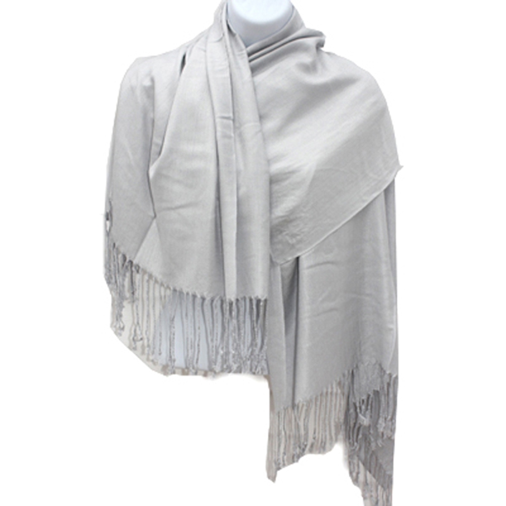 Nepal Solid Silver 2 Ply Pashmina Shawl Scarf Stole