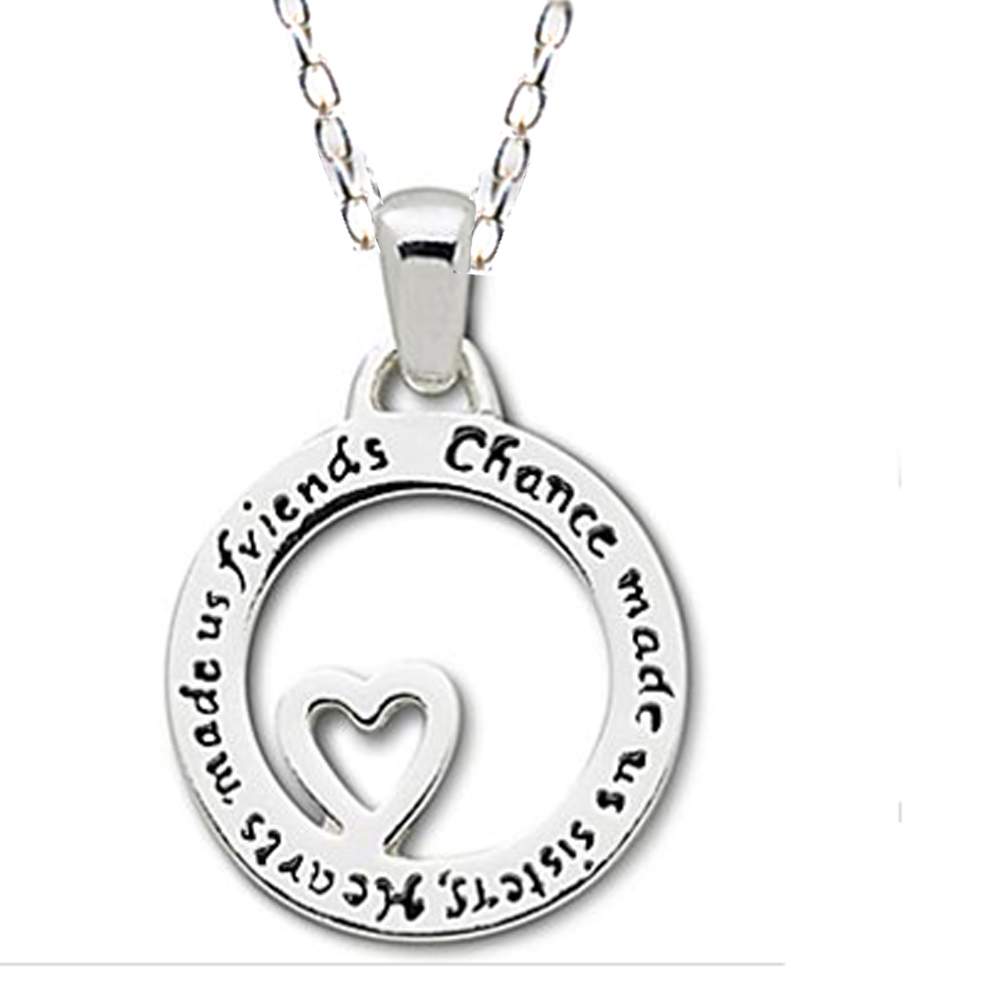 Loving Sisters Friends Circle Heart Sterling Silver Necklace Great Sister Gift