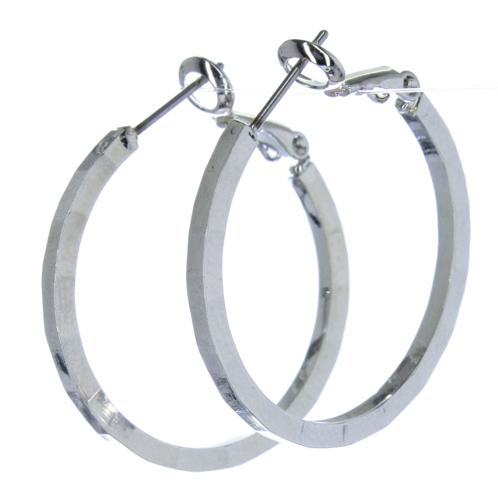 Hoop Earrings Lever Back Closure Beaded Silver