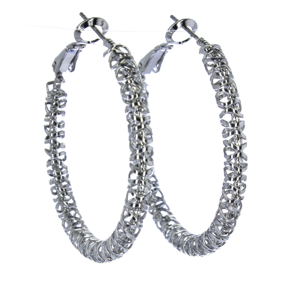 Hoop Earrings Lever Back Closure Wrap Around Wire Silver
