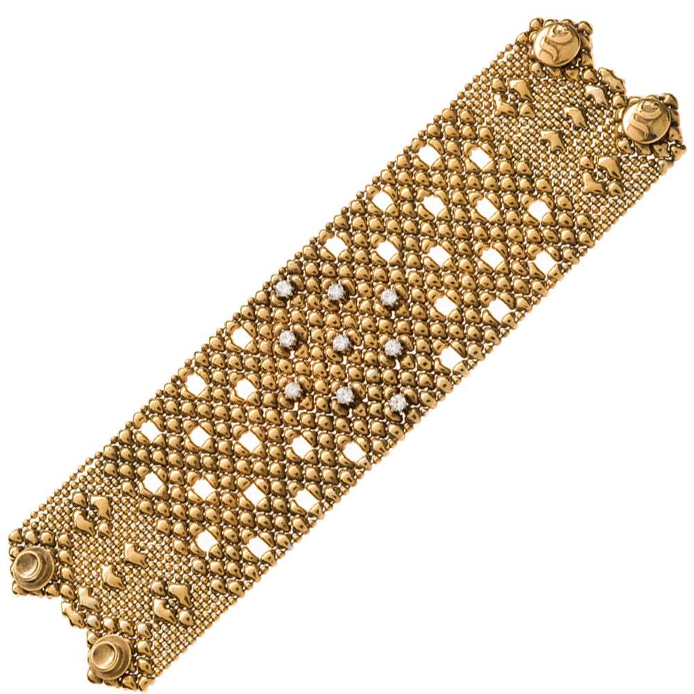 Sergio Gutierrez Liquid Metal Crystal Galaxy Stars Mesh Wide Cuff Bracelet Together Anitque Gold RTB 23