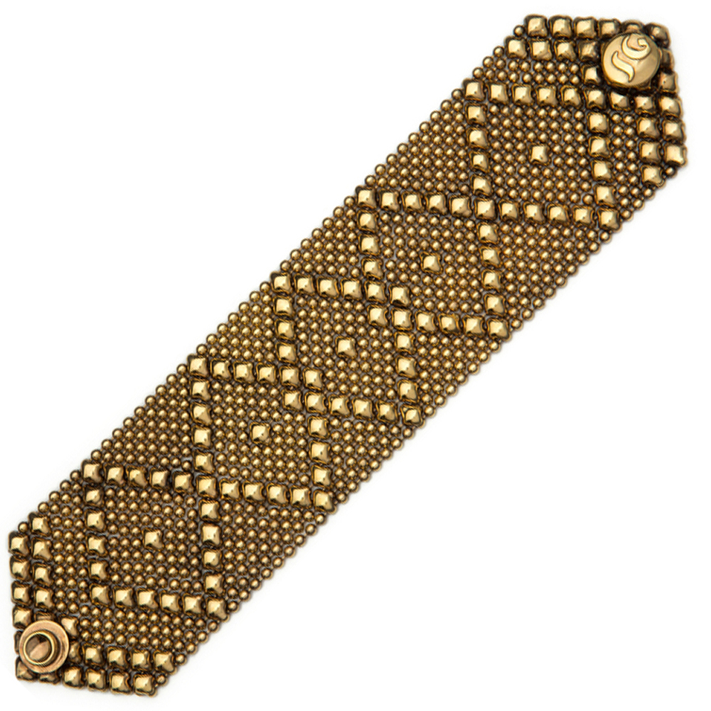 Sergio Gutierrez Liquid Metal Bracelet Wide Diamond Pattern Antiqued Gold