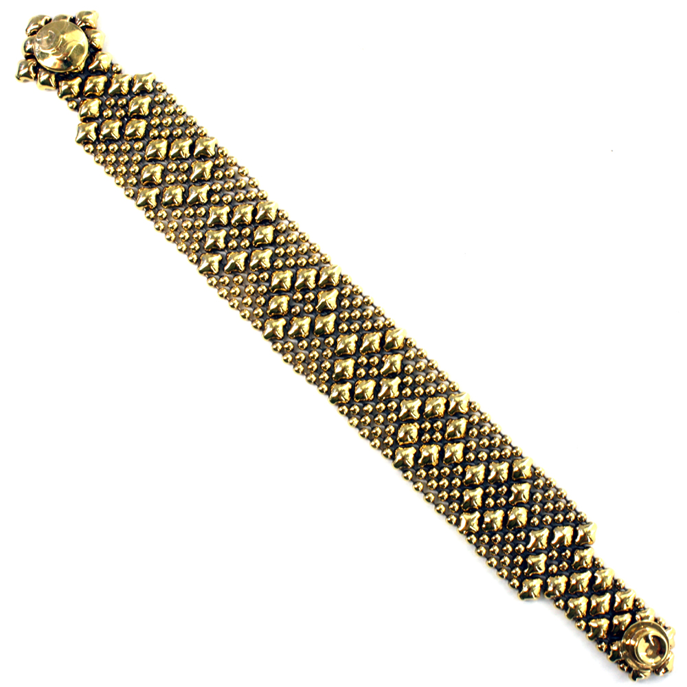 Sergio Gutierrez Liquid Metal Bracelet Nerrow Diamond Pattern Antiqued Gold