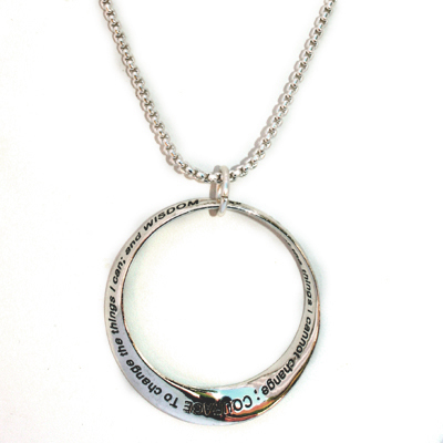 Serenity Prayer Infinity Circle Silver Plated Large Necklace Inspirational Gift