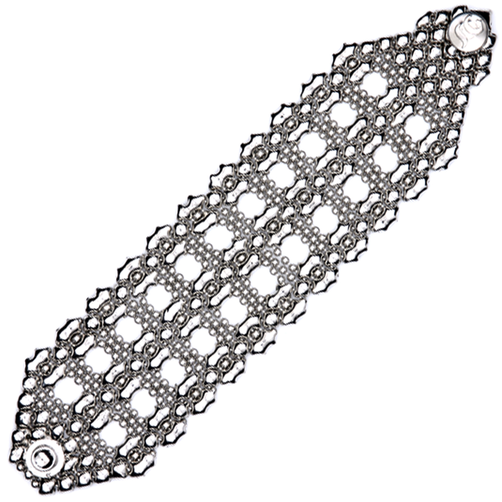 Sergio Gutierrez Liquid Metal  Bedleh Mesh Wide Filigree Cuff Bracelet Anitque Silver
