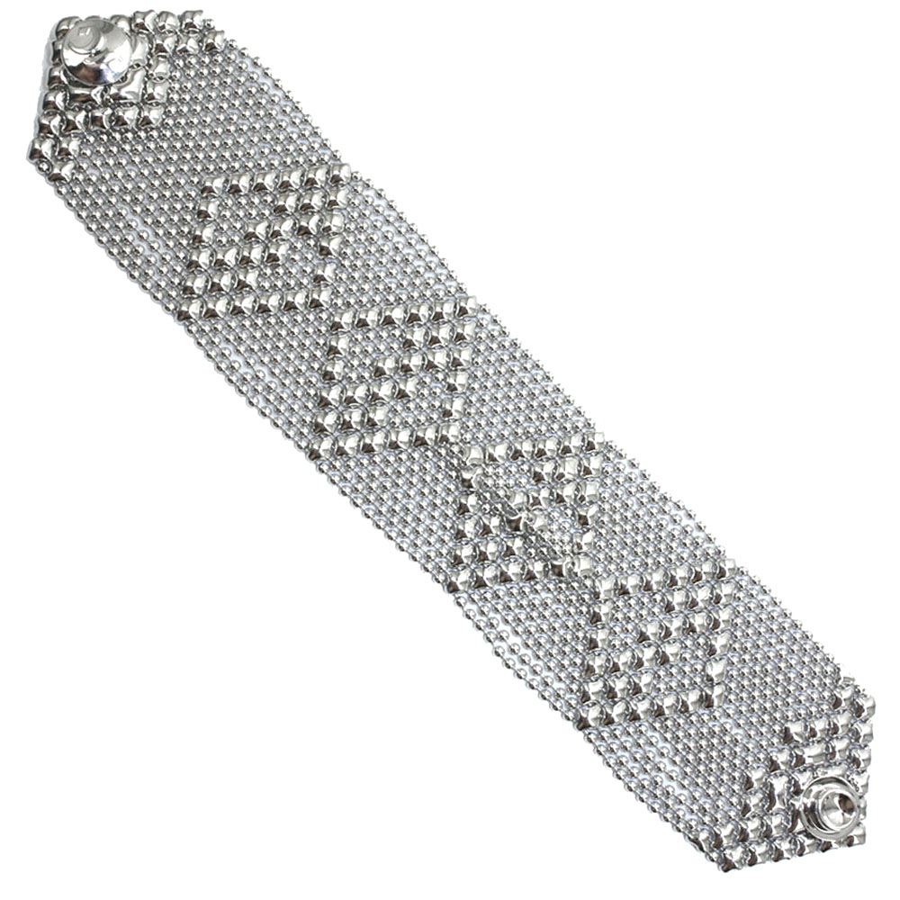 Sergio Gutierrez Liquid Metal Mesh Cuff Bracelet Tiny Ball Wide Diamond Pattern TB33