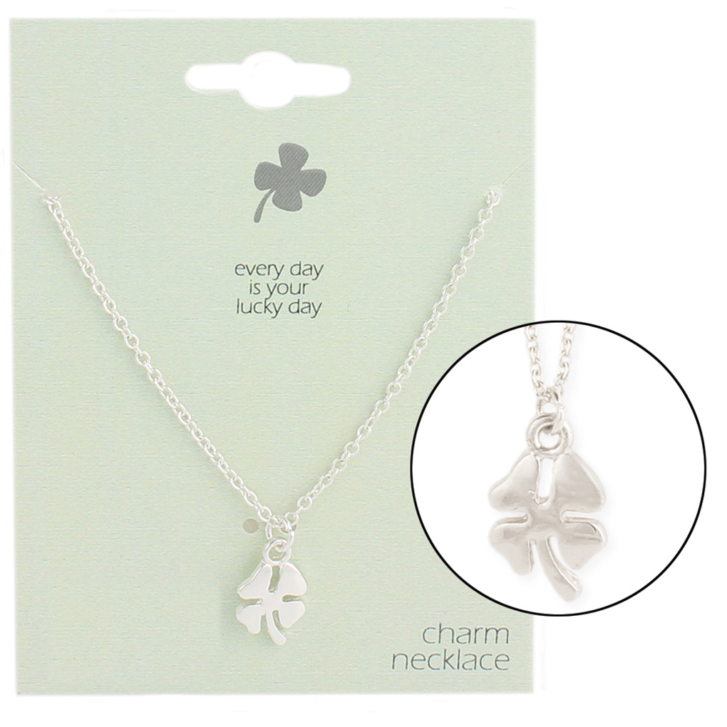 Silver Fever® Gift Ready Tiny Charm Necklace 4 Leaf Clover