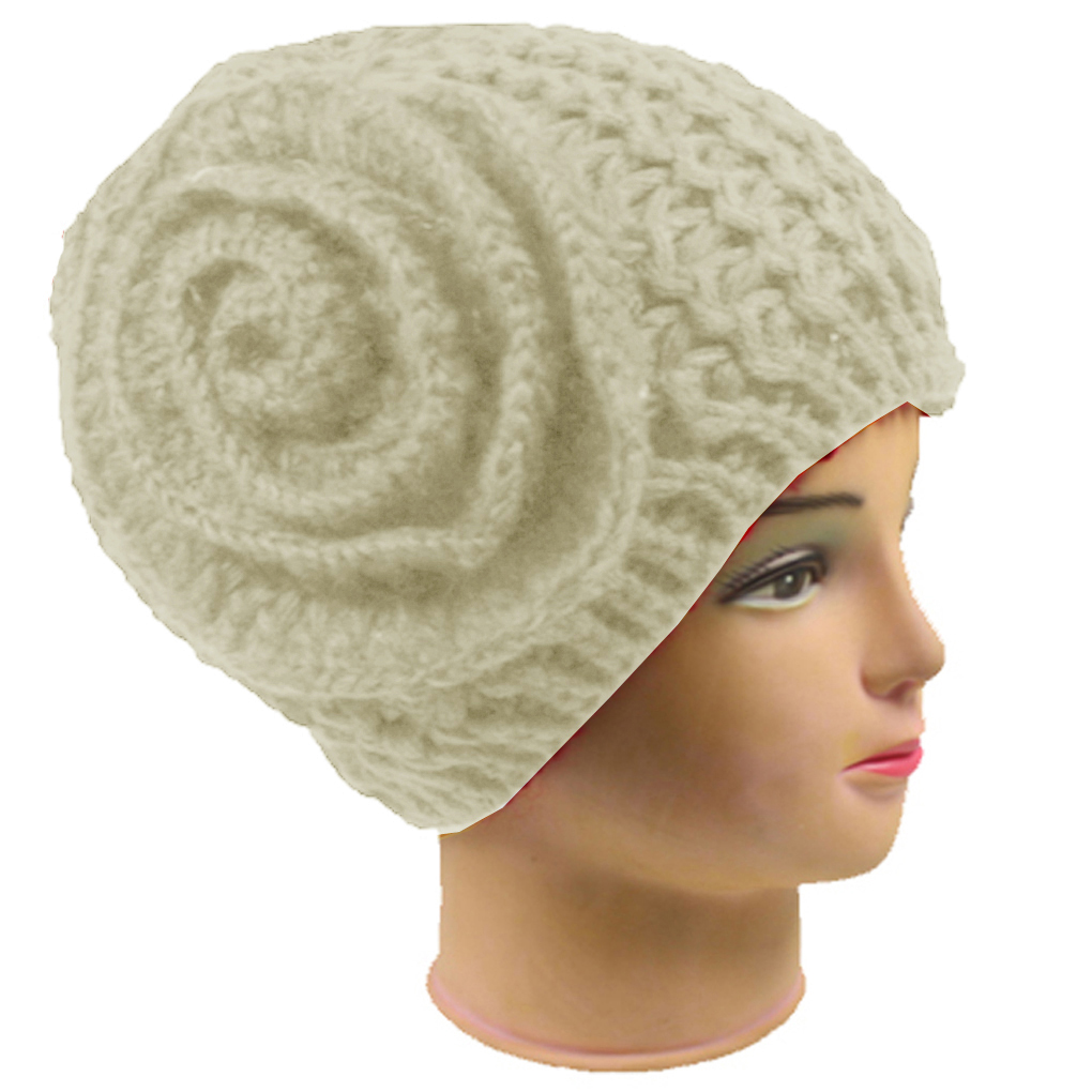 Silver Fever Crochet Hat Winter Beanie with Flower
