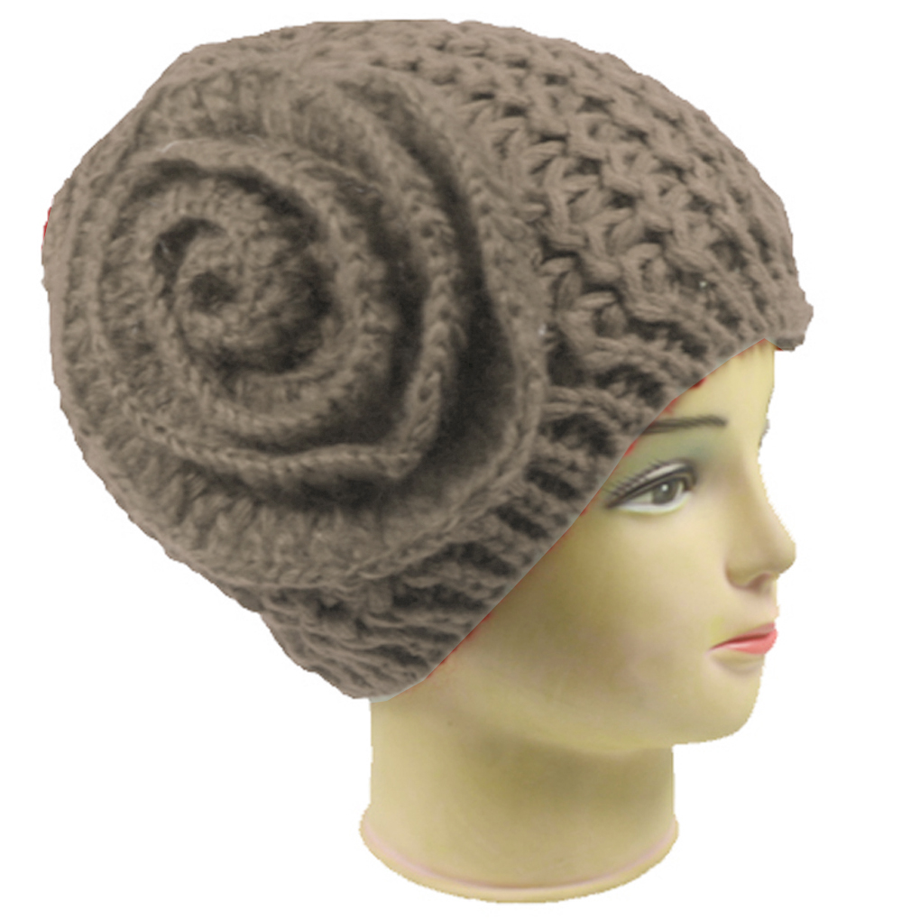 Silver Fever Crochet Hat Winter Beanie with Flower