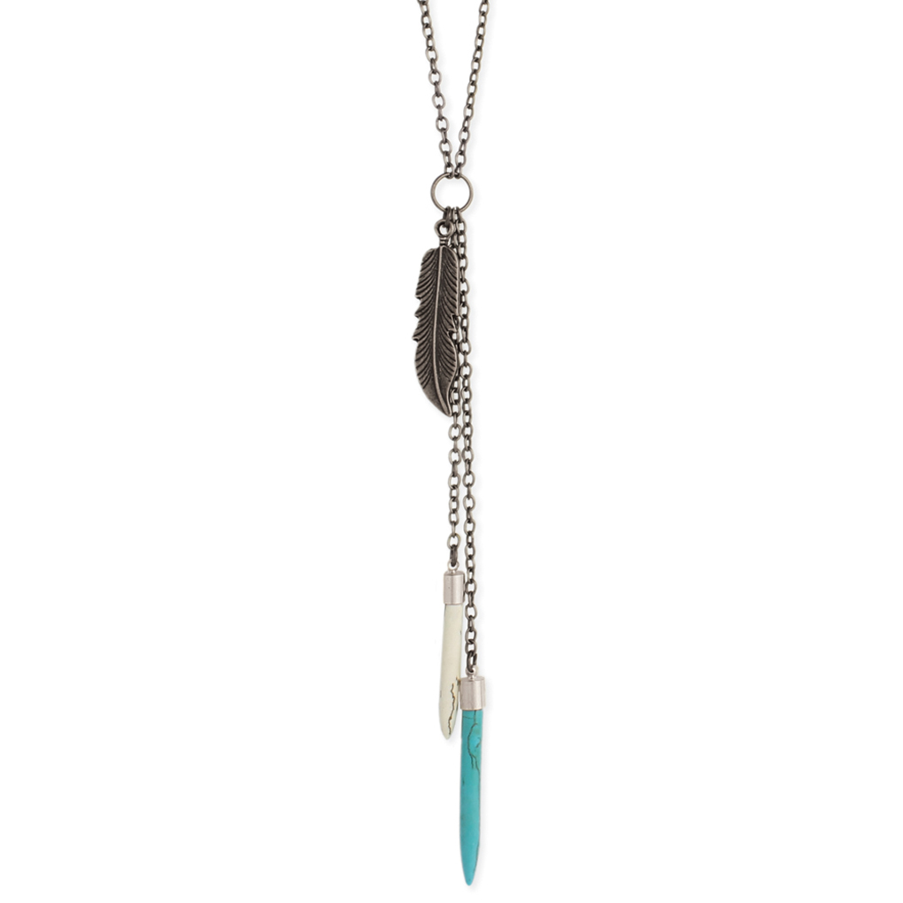 Silver Fever® Feather and Stone Y-Necklace