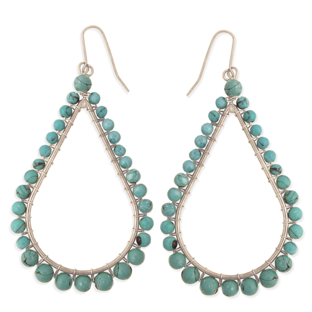 Silver Fever® Turquoise Metal and Stone Teardrop Earrings