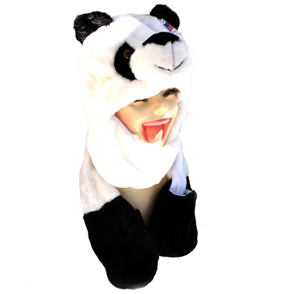 Silver Fever® Plush Soft Animal Beanie Hat w/ Built-In Mittens Paws Panda