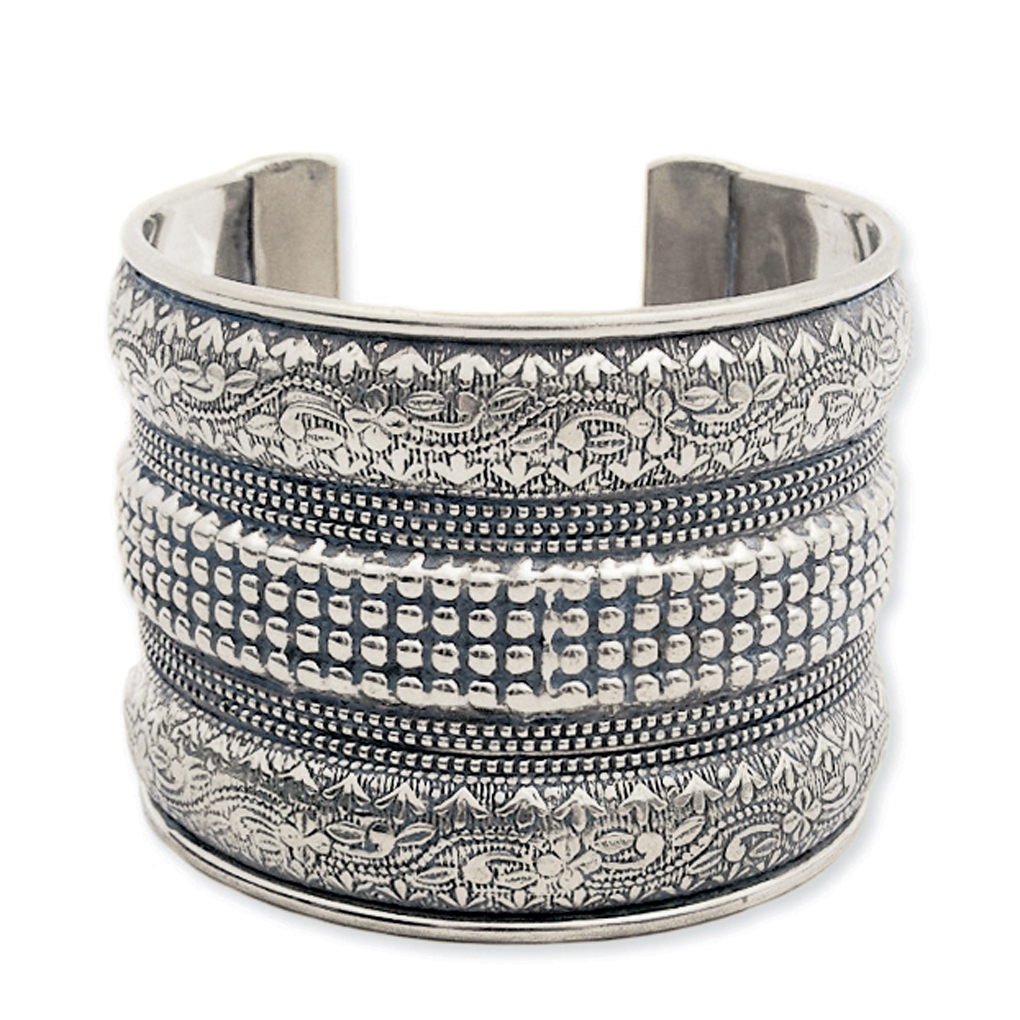Silver Fever® Wide Metal Cuff with Arrow and Flower Details