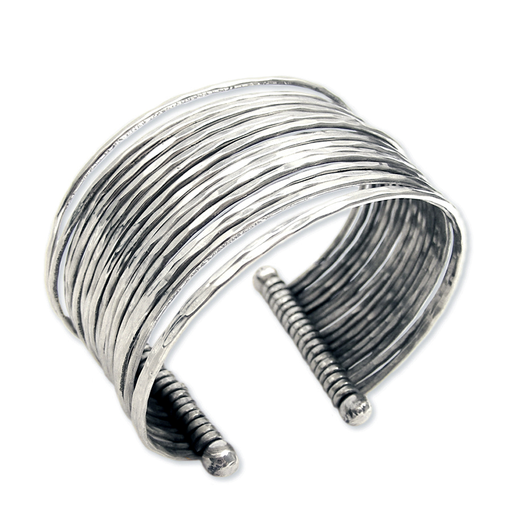 Silver Fever® Wide Multi Row Metal Cuff Bracelet