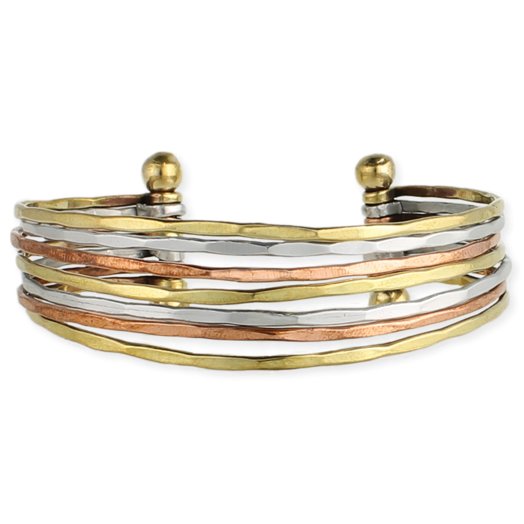 Silver Fever® Tri- Tone Multi Row Metal Cuff Bracelet