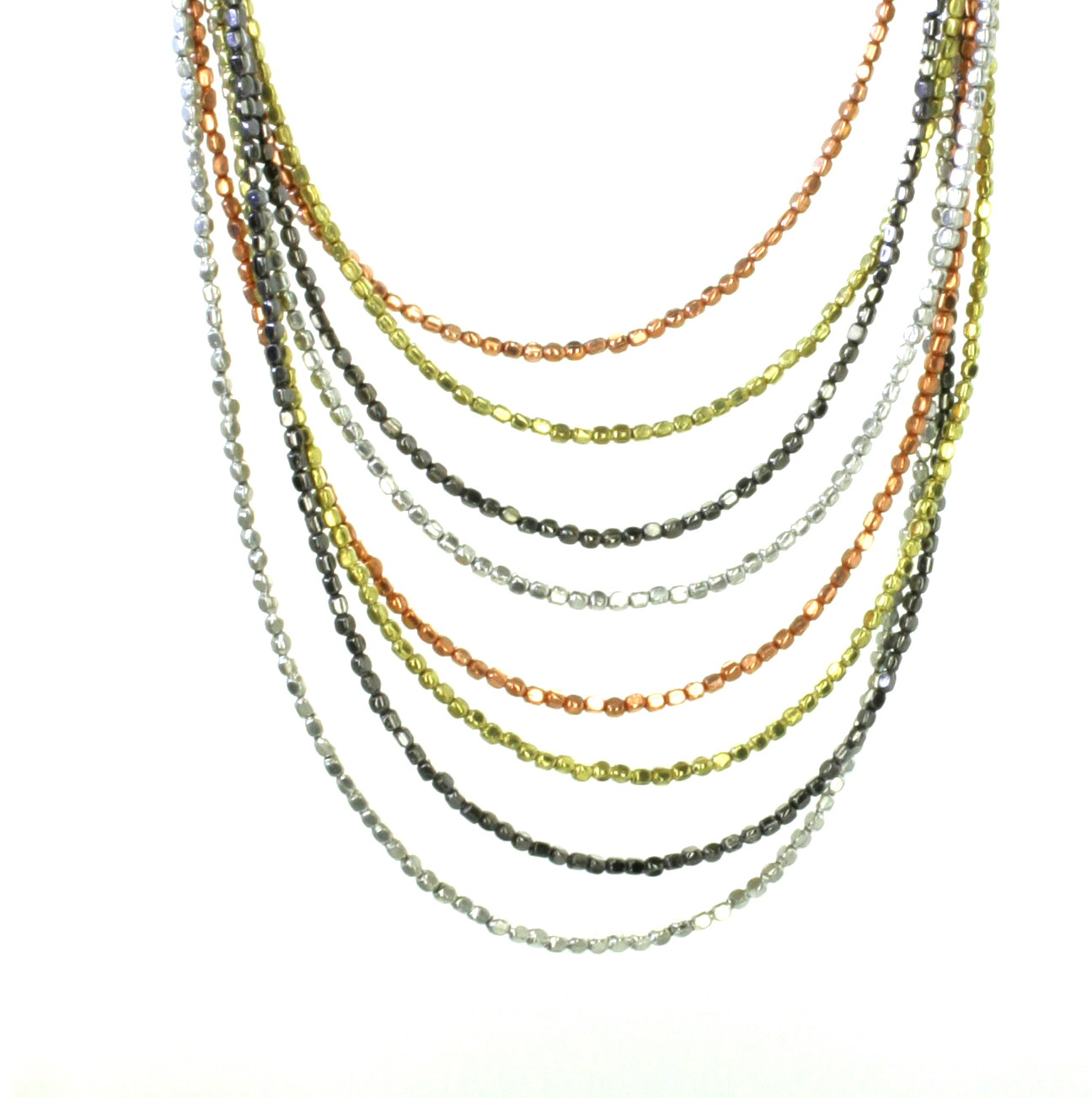 Silver Fever® Long Multi-strand Tri-Tone Metal Bead Necklace