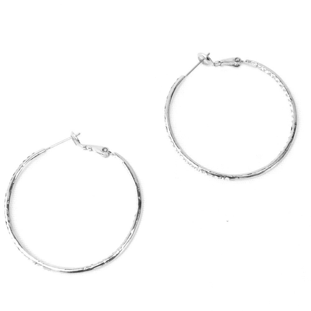 Double Sided Cubic Zirconia Studded 35mm Hoop Silver Plated Fashion Earrings
