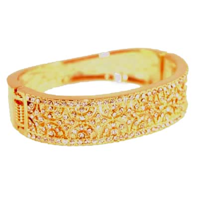 CZ Studded Filigree 18K Gold Plated Bangle Bracelet
