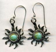 Handcrafted Genuine Turquoise Sun 925 Silver Earrings