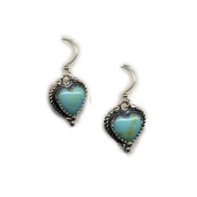 Large Genuine Turquoise Heart Sterling Silver Earrings USA Western