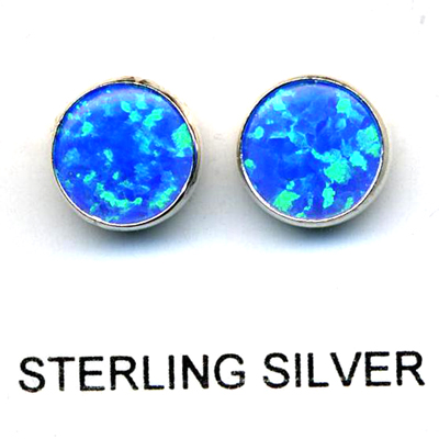 Blue Green Opal Sterling 8mm Round Post Earrings