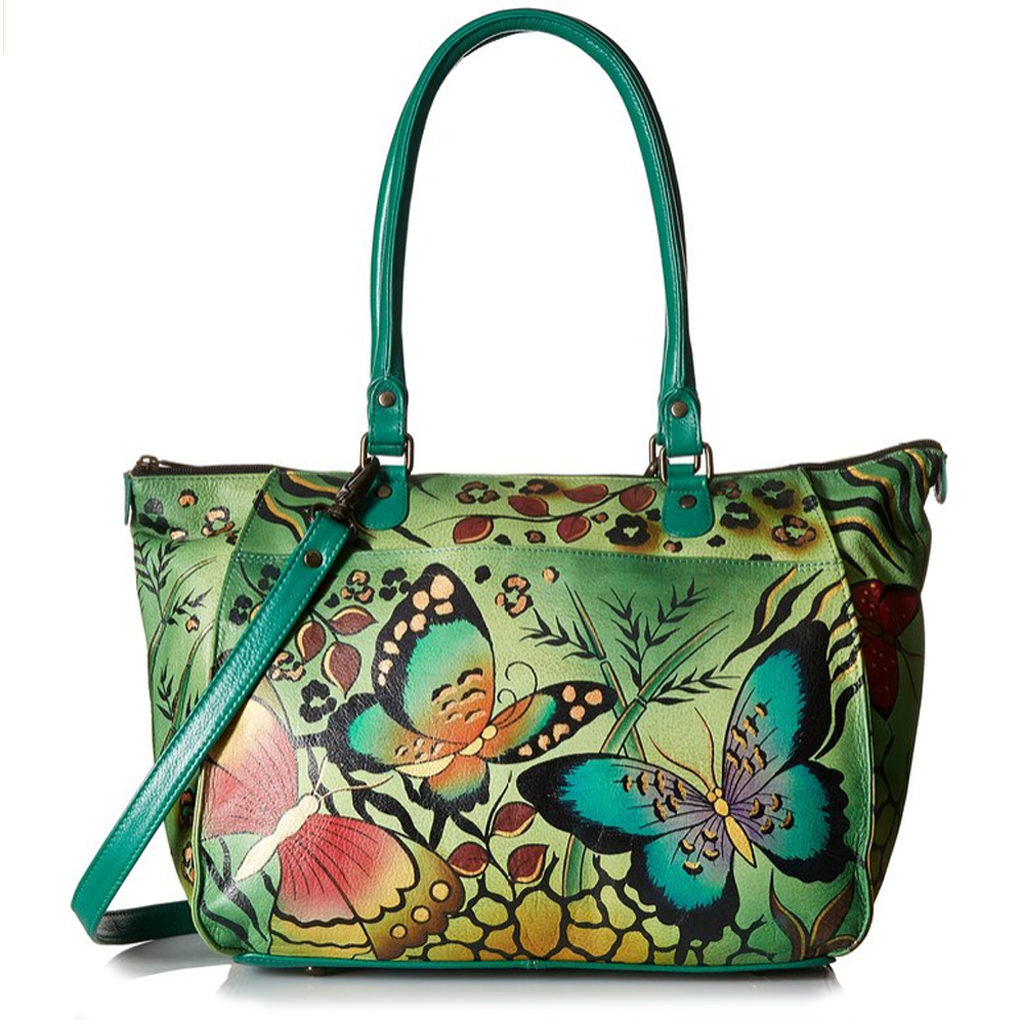 Anna by Anuschka Tote Handbag Large Shopper Animal Butterfly