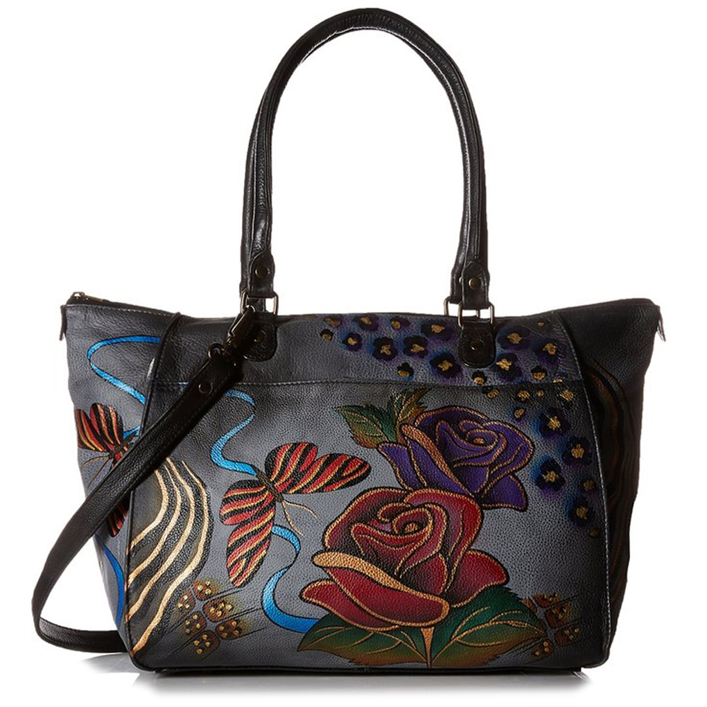Anna by Anuschka Tote Handbag Large Shopper Rose Safari Gray