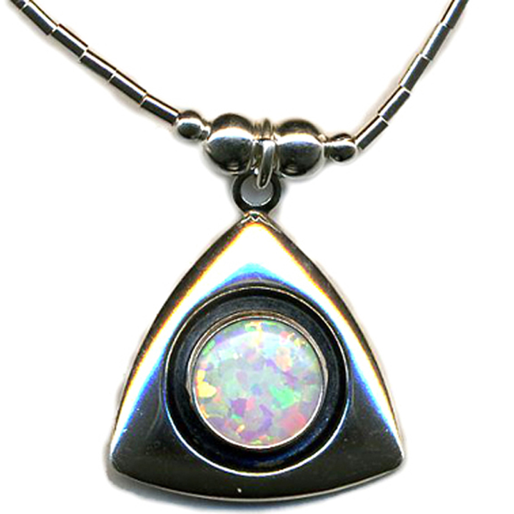 LARGE 8MM OPAL Handcrafted SS Triangle Necklace