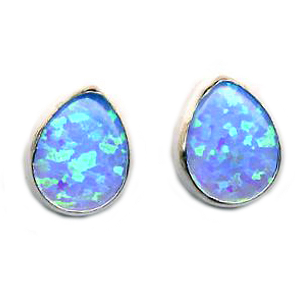 STERLING SILVER 925 TEARDROP BLUE OPAL POST Earrings