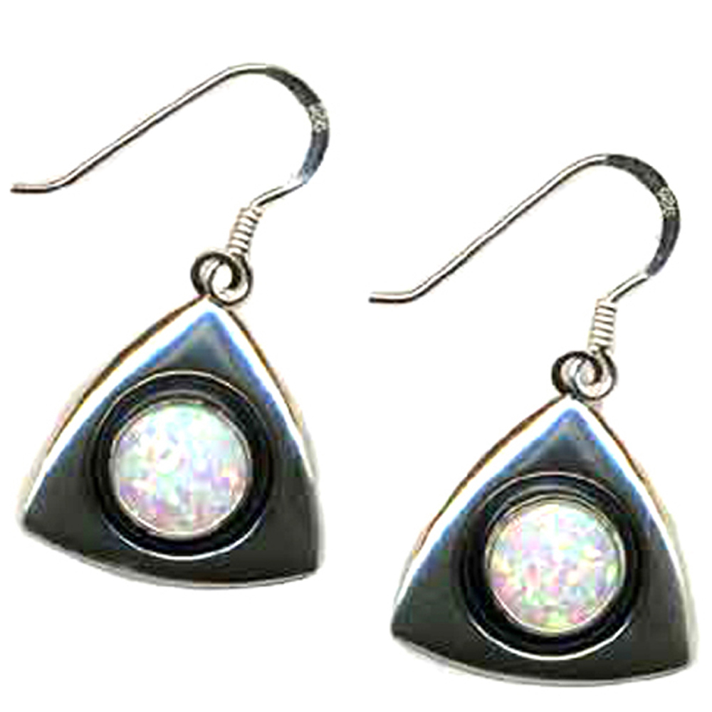 LARGE White OPAL Sterling Silver Dangle Earrings Triangle