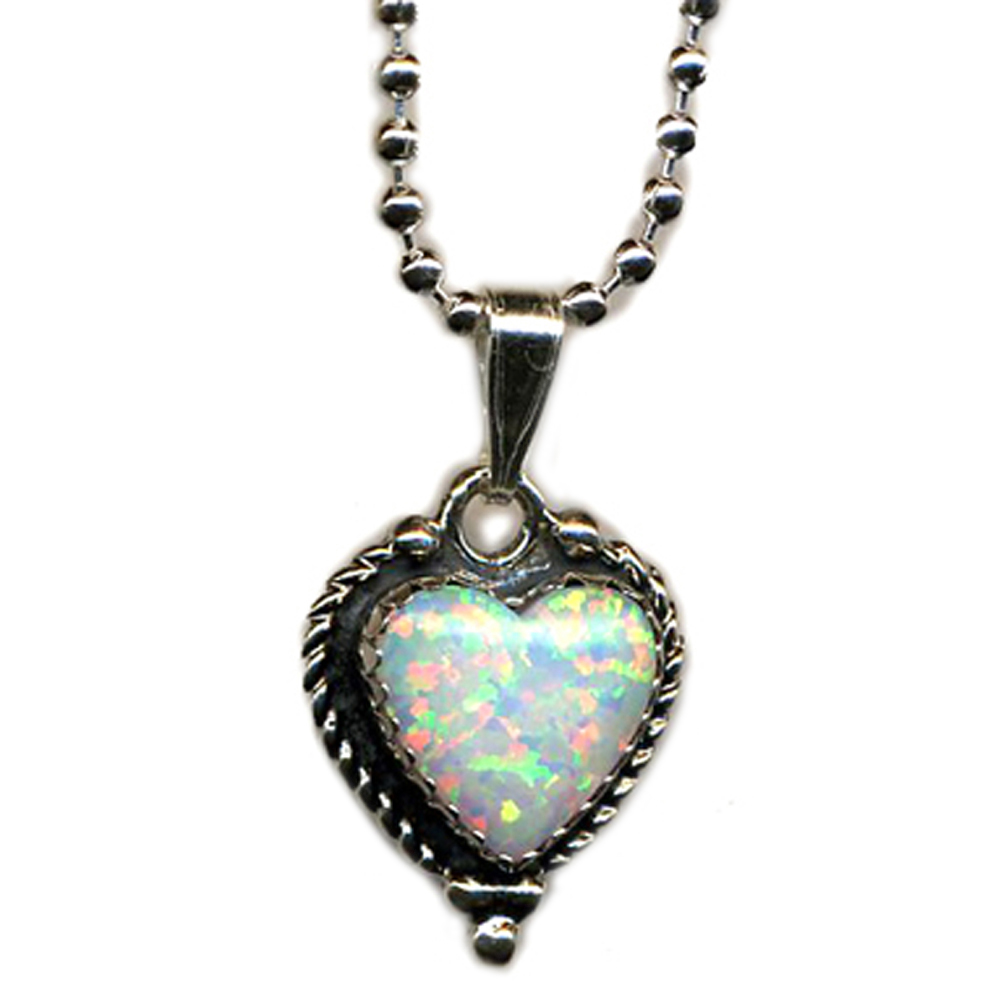 Large Fire Opal Heart Charm Silver 925 Necklace 18"