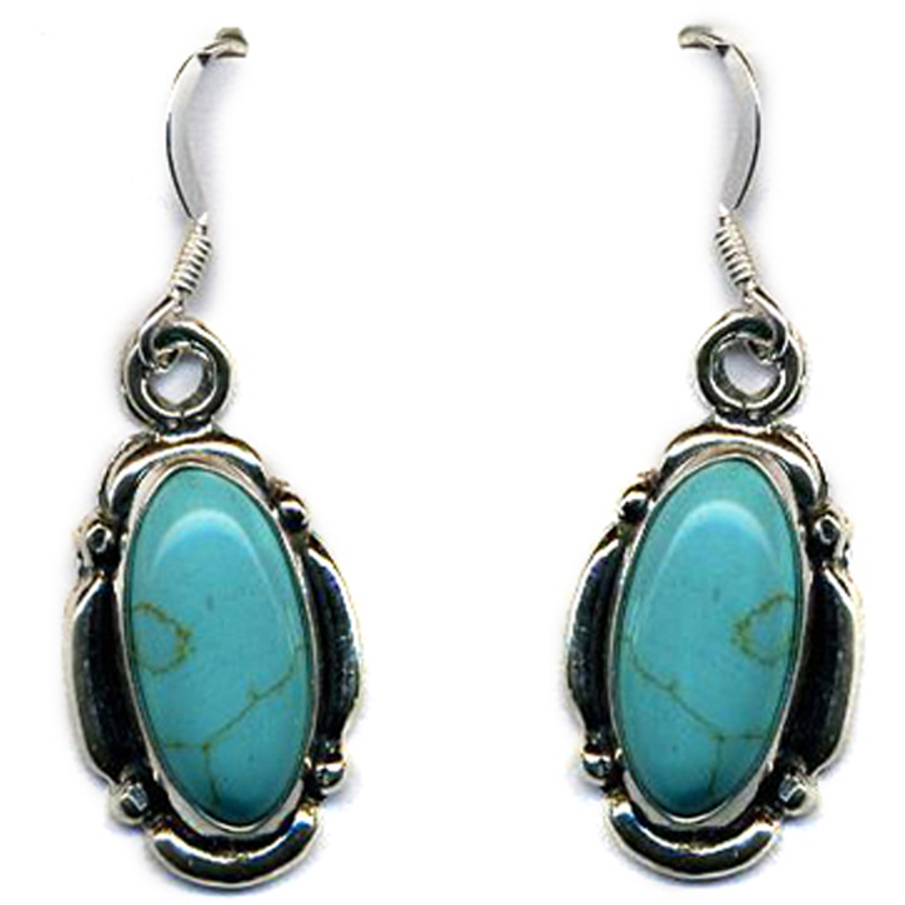 Genuine Turquoise Sterling Silver Dangle Earrings Beaded