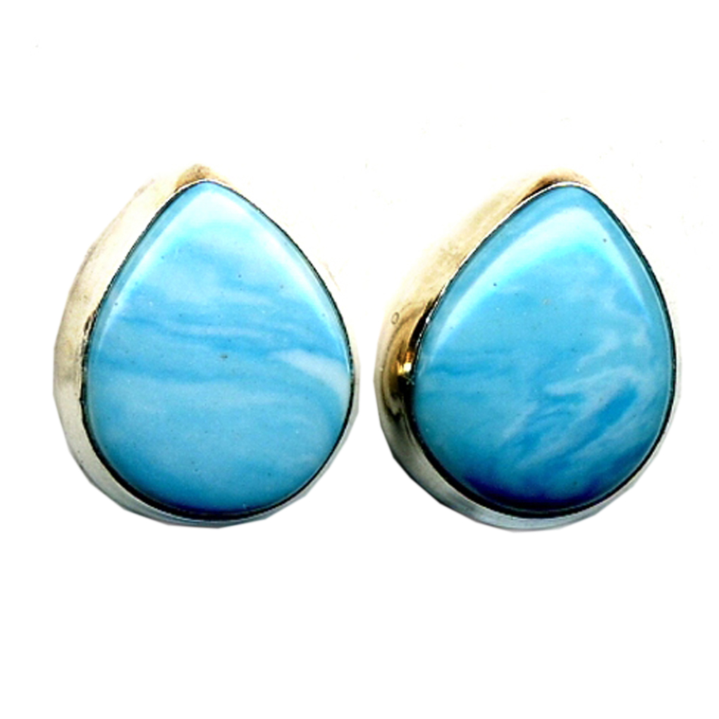 Tear Drop Shaped Larimar Light Blue Stone Sterling Silver .925 Post Earrings