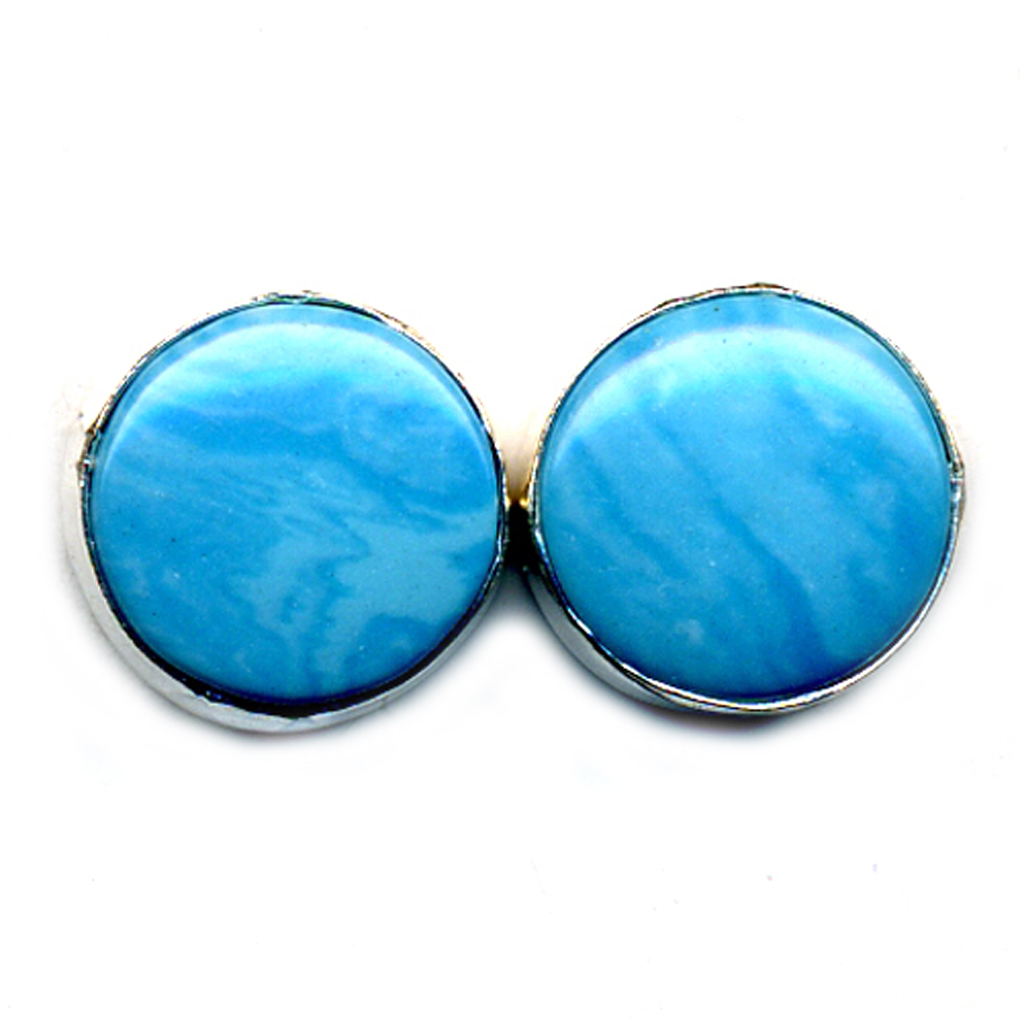 Round Shaped Larimar Light Blue Stone Sterling Silver .925 Post Earrings