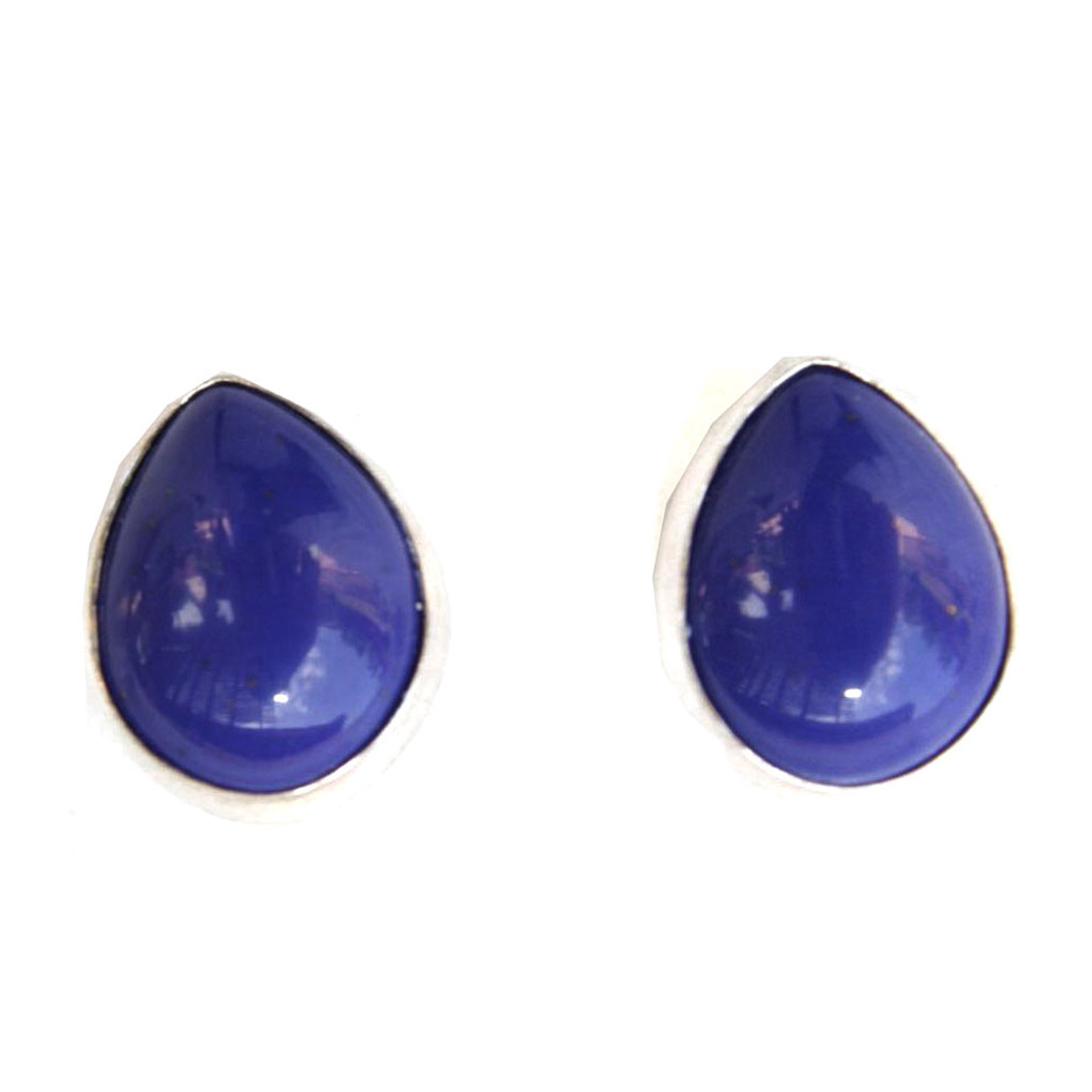 Genuine Lapis Lazuli Bezel Set Sterling Silver Teardrop Post Earrings