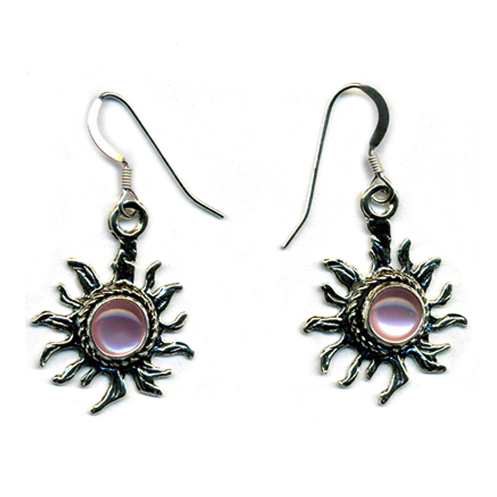 Handcrafted Sterling Silver Sun Earrings Pink Mother of Pearl