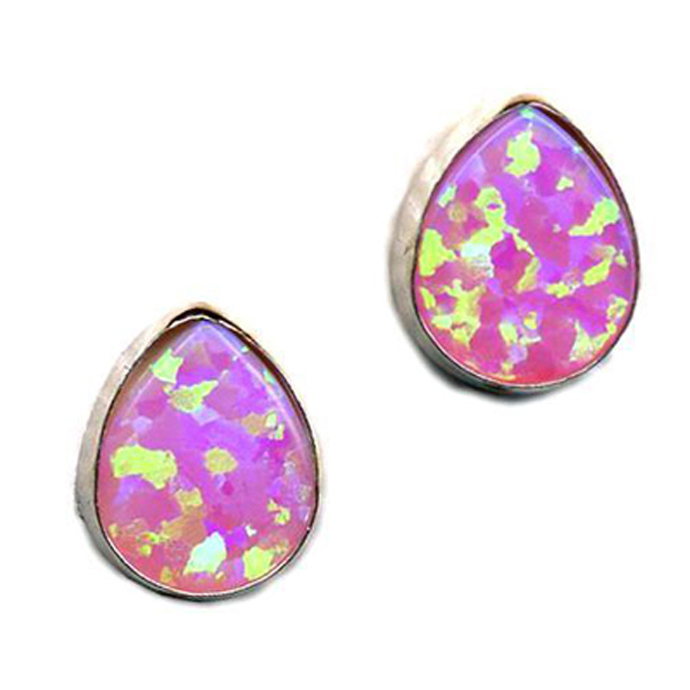 Sterling Silver Teardrop Pink Opal Post Earring