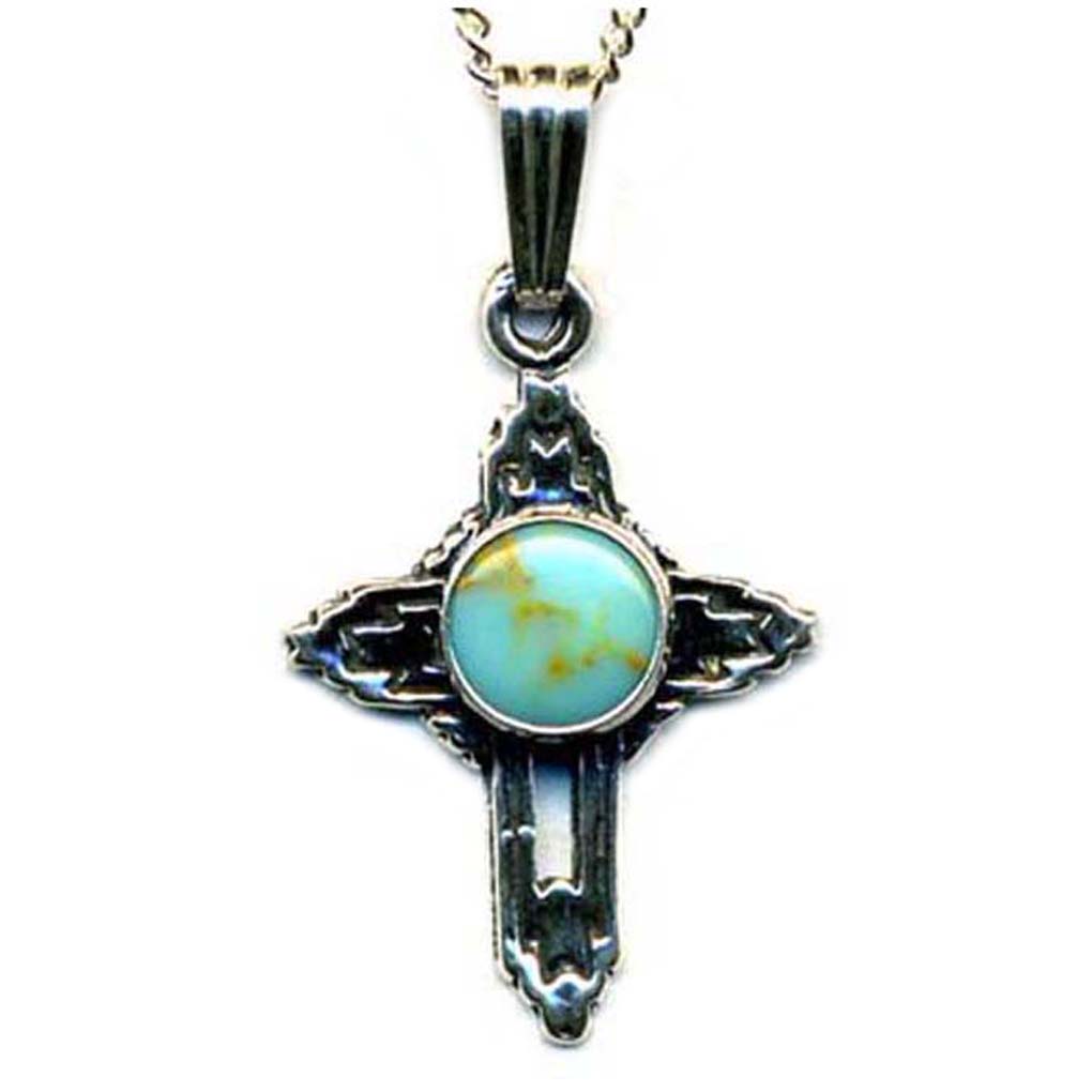 Small Cross Charm Necklace Genuine Blue Turquoise Stone