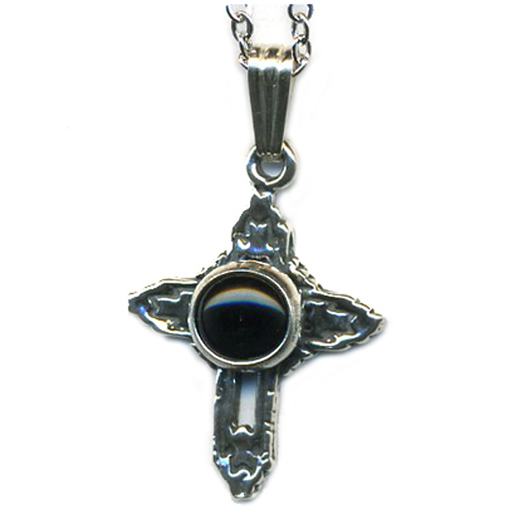 Small Cross Charm Necklace Onyx Sterling Silver
