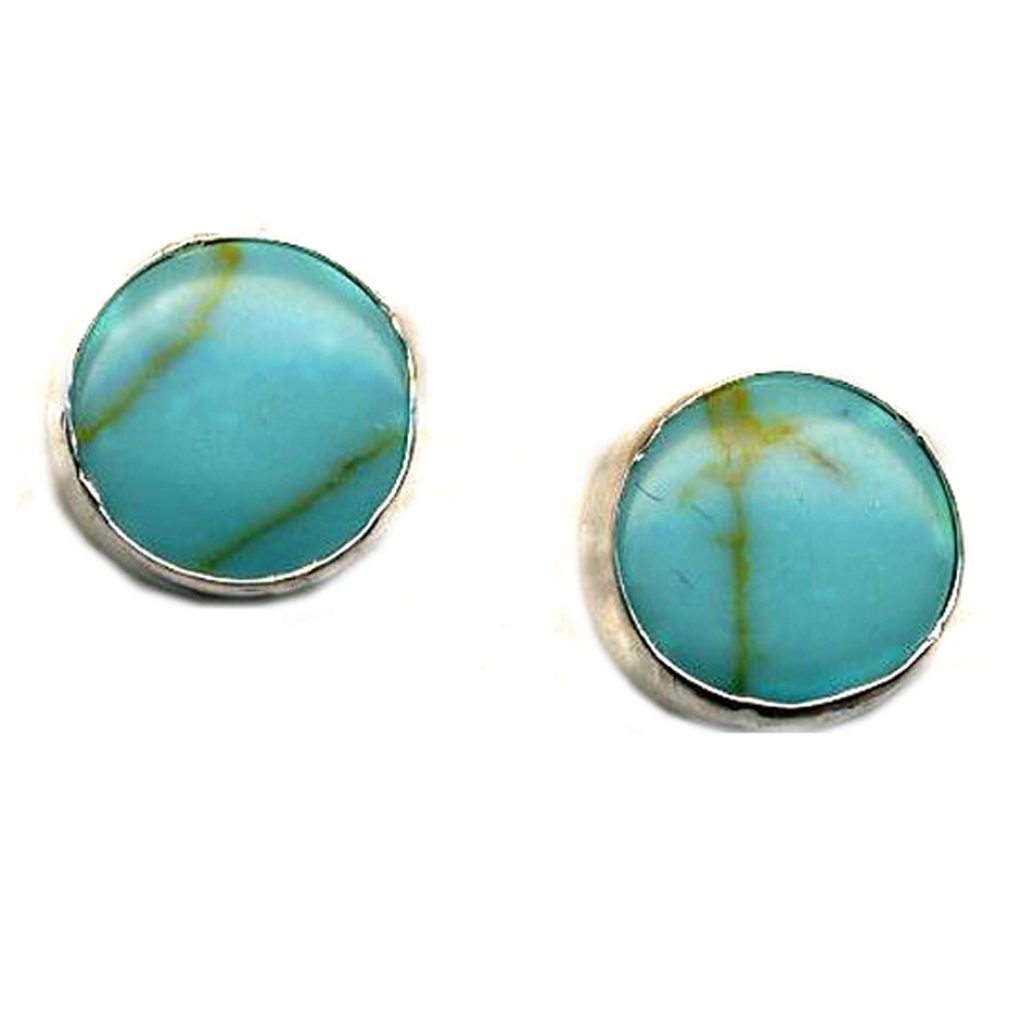 8 mm Round Post Earrings Sleeping Beauty Genuine Turquoise Sterling Silver