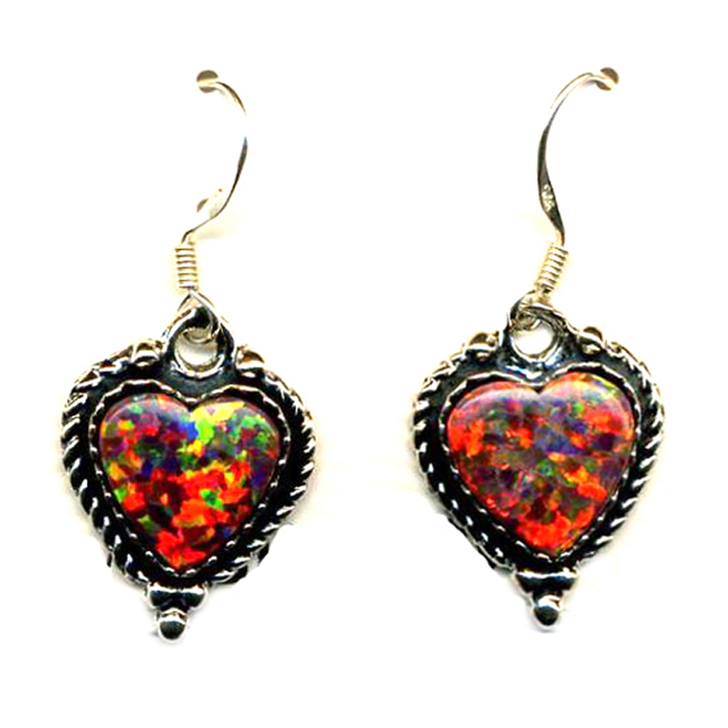 Red Fire Opal Heart Sterling Silver Earrings