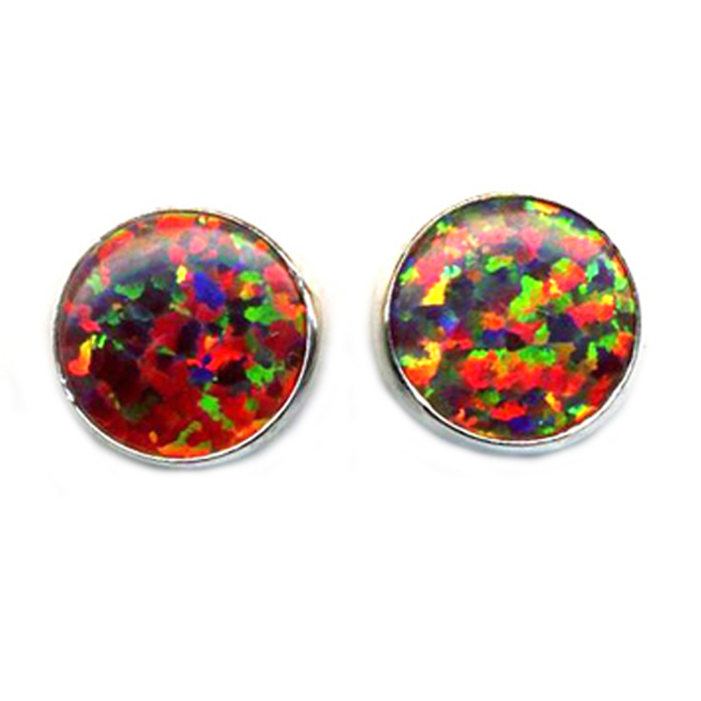Red Fire Opal Sterling Round 8mm Post Earrings