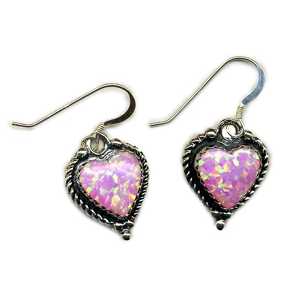 HOT PINK Opal Heart Sterling Silver Earrings
