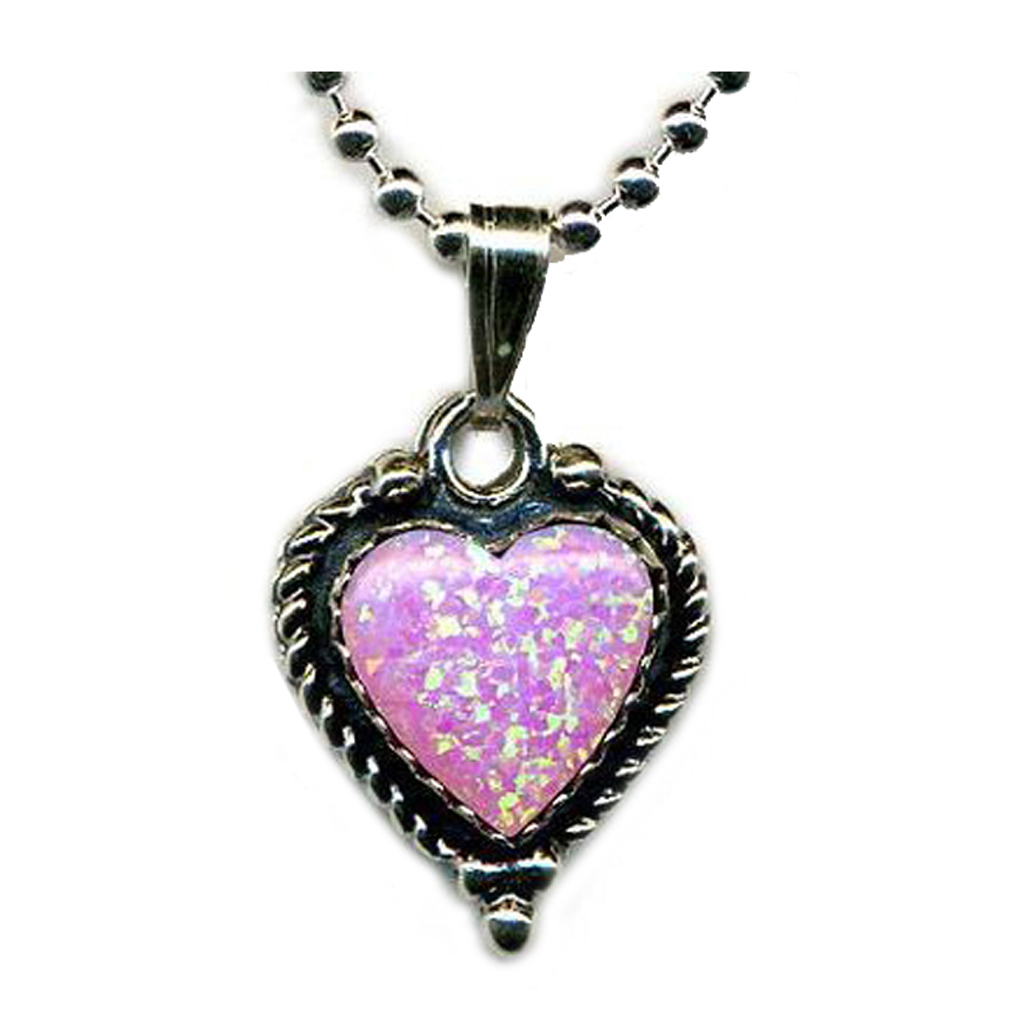 HOT PINK Opal Heart SILVER 925 Necklace 18"