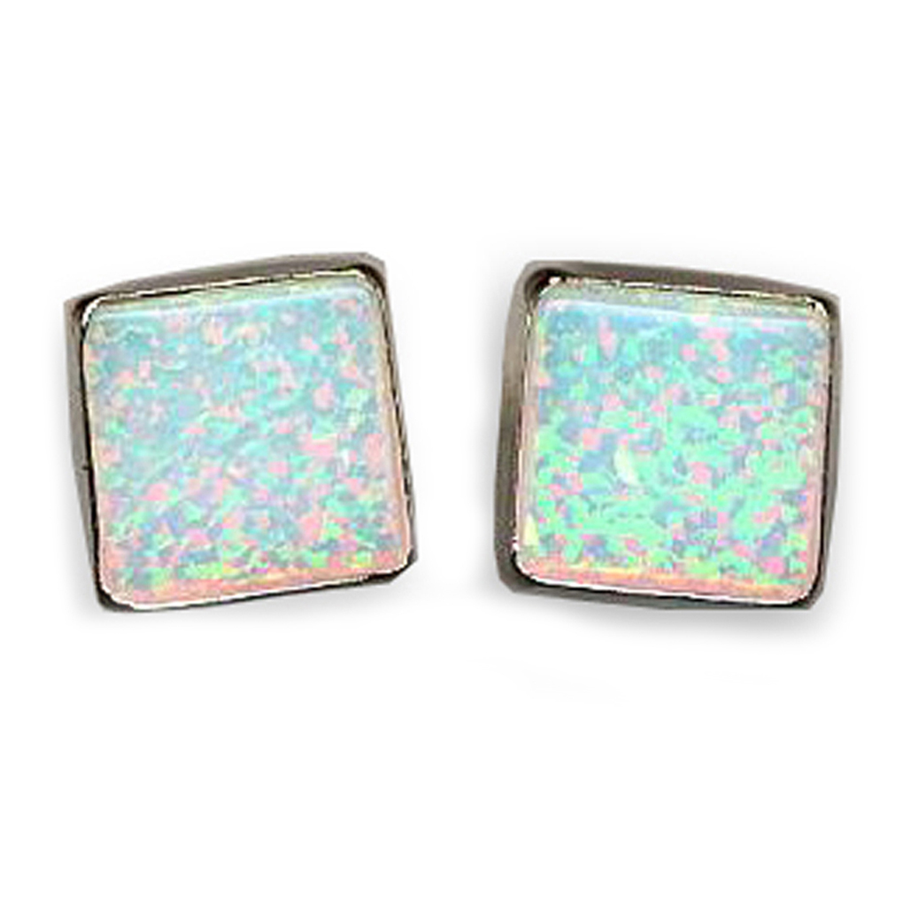 SQUARE Post Earrings Sterling Silver 925 White OPAL