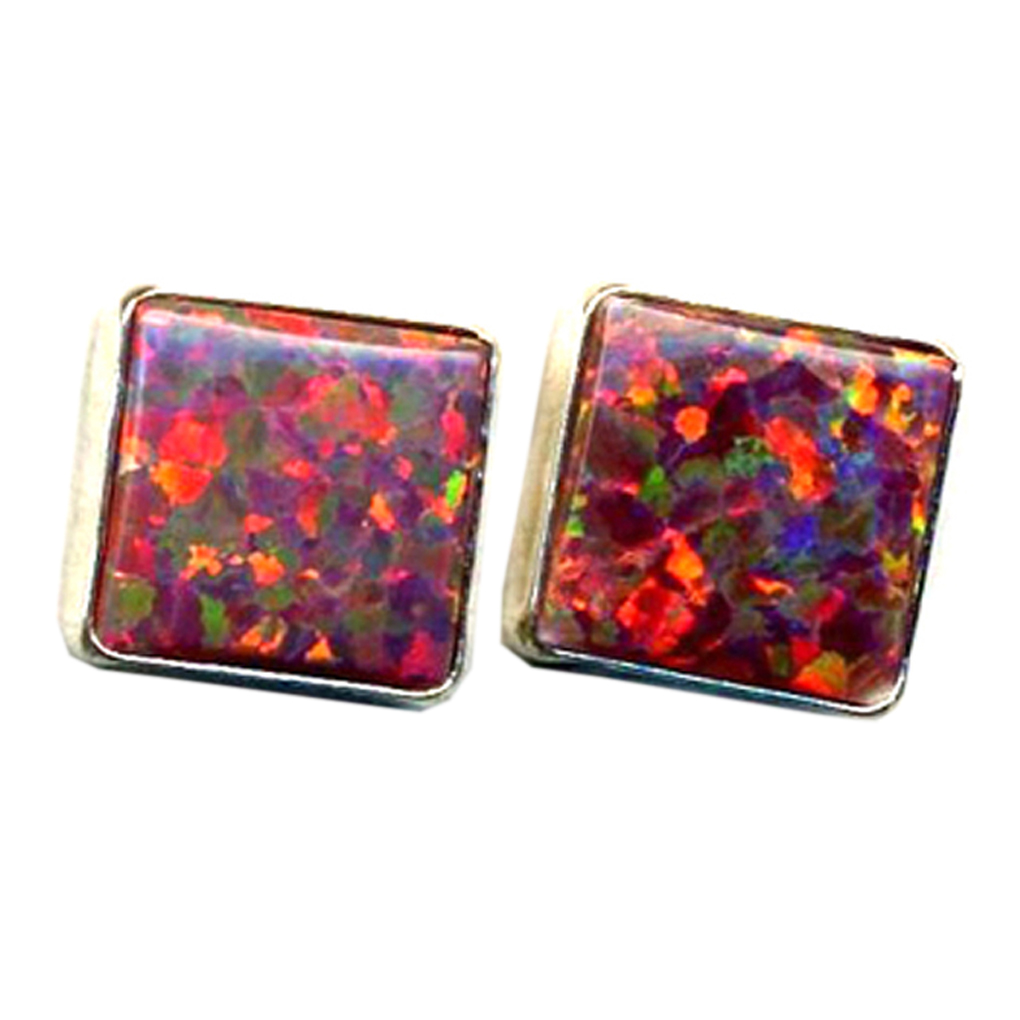 Red Fire Opal Sterling Square Post Earrings 8mm