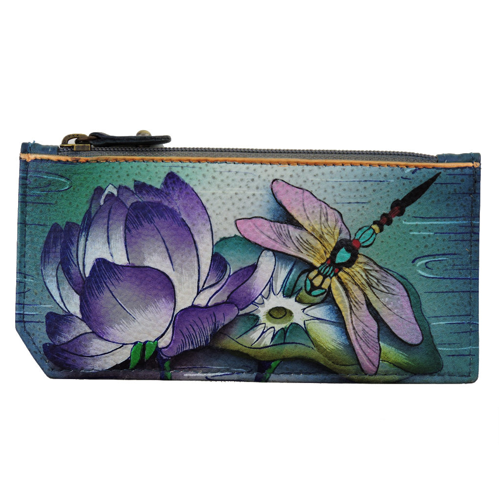 Anuschka RFID Credit Card Coin Wallet Genuine Handpainted Leather Tranquil Pond