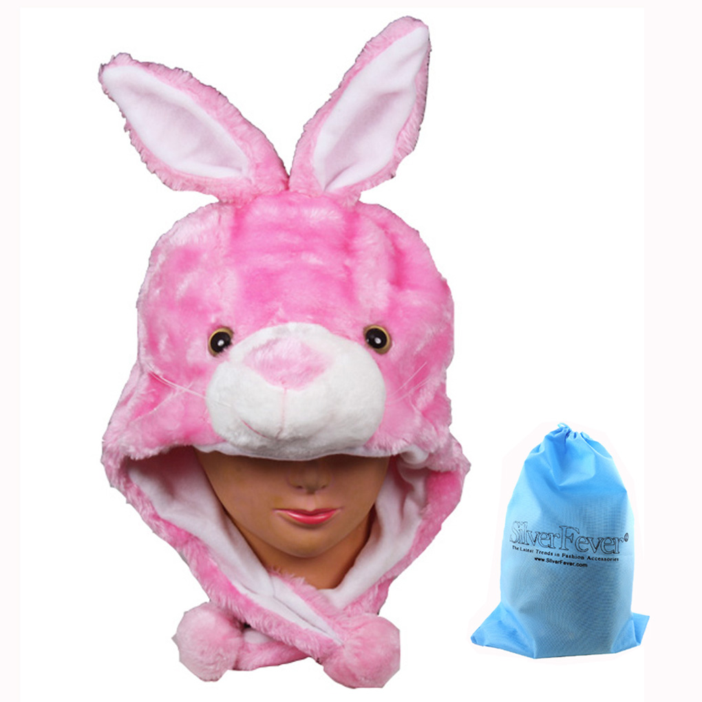 Silver Fever® Plush Soft Animal Beanie Ski Hat  Pink Bunny